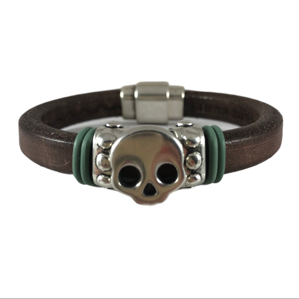Licorice Leather Brown Skull Bracelet